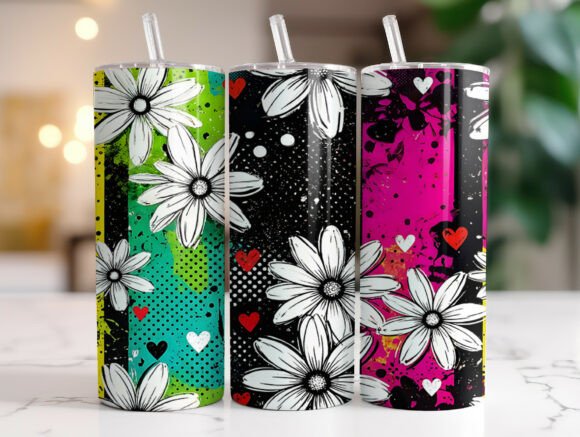Abstract Daisy Splash Color Tumbler Wrap Graphics