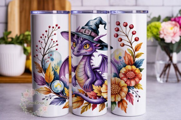 Autumn Dragon Witch Graphics for Tumbler Wraps