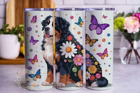 Bernese Dog Floral 20oz Tumbler Wrap Graphics