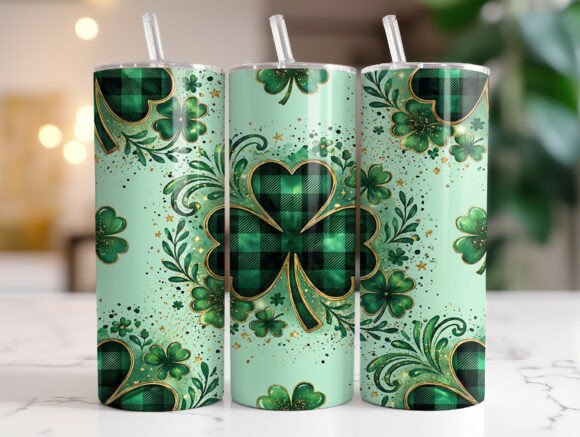 Buffalo Plaid Shamrock Clover Tumbler Graphics