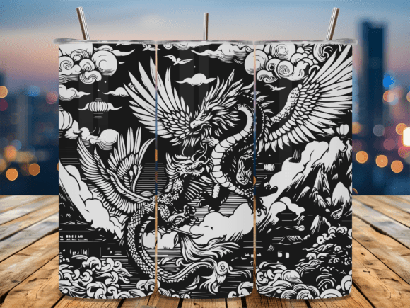 Detailed Japanese Dragon Tumbler Graphics Crafts