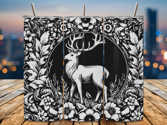 Elegant Daisy Floral Deer Tumbler Graphics & Crafts