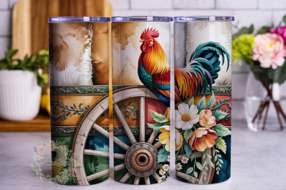 Farmhouse Rooster Floral Tumbler Wraps Graphics