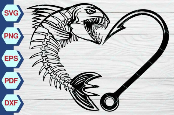 Fisherman Riding Fish Skeleton SVG-EP305: Graphics for Creative Sellers