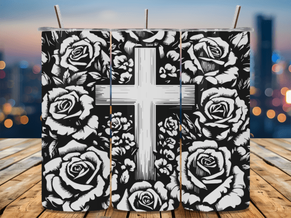 Floral Religious Cross Tumbler Graphics for Crafts