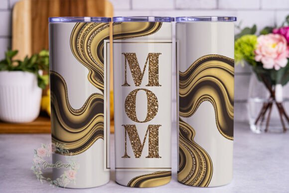Gold Glitter MOM Fluid Art Tumbler Wraps & Graphics