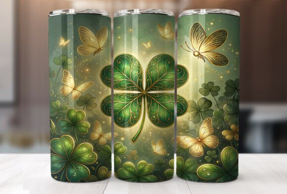 Golden Shamrock Butterfly Tumbler Wrap