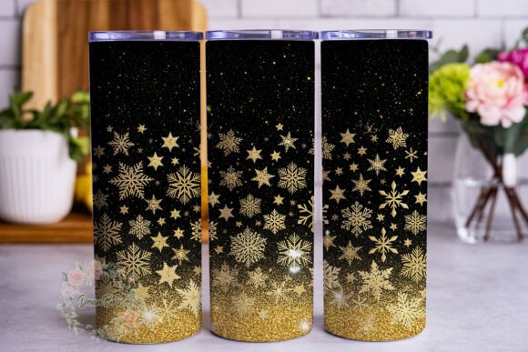 Golden Snowflakes Glitter Tumbler Wraps Graphics