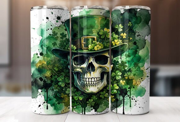 Gothic Irish Skull Clover Tumbler Wrap Graphics