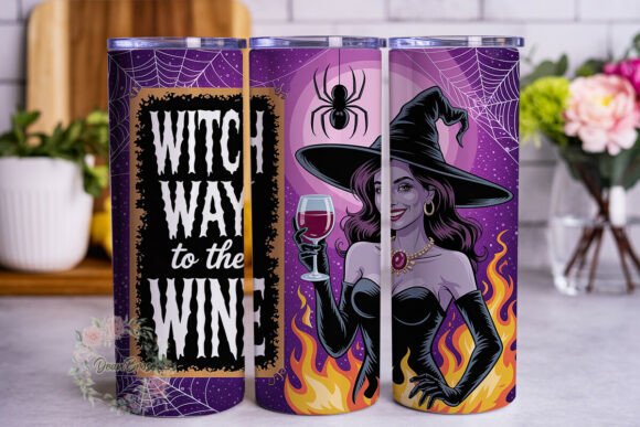 Halloween Wine Witch Tumbler Wrap Graphics