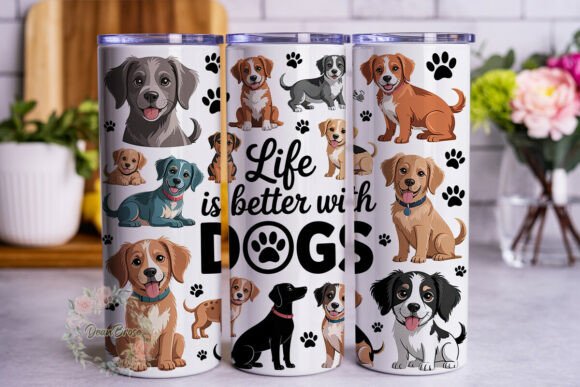 Happy Dog Paw Print 20oz Tumbler Wrap Graphics