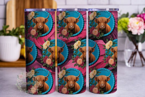 Highland Cattle Floral 20oz Tumbler Wrap Graphics