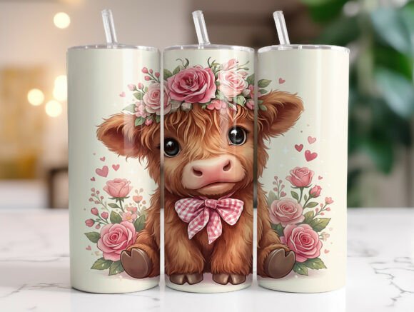 Highland Cow Floral Tumbler Wrap Design