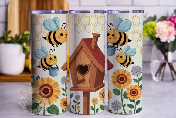 Honey Bee Sunflower Birdhouse Tumbler Graphics for Tumbler Wraps