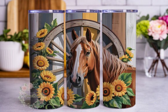 Horse Sunflower Wood 20oz Tumbler Wrap Graphics