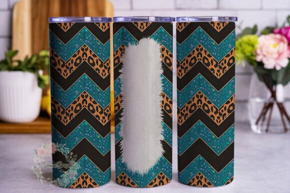 Leopard Teal Glitter Chevron 20oz Tumble Graphics
