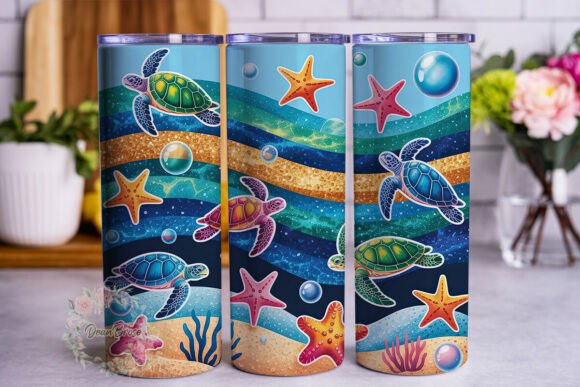 Ocean Sea Turtle Starfish Wrap PNG: Tumbler Wraps & Graphics
