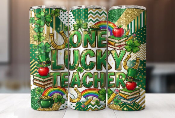 One Lucky Teacher 20oz Tumbler Wrap PNG: Graphics & Tumbler Wraps
