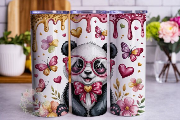 Panda Glitter Floral 20oz Tumbler Wrap Graphics