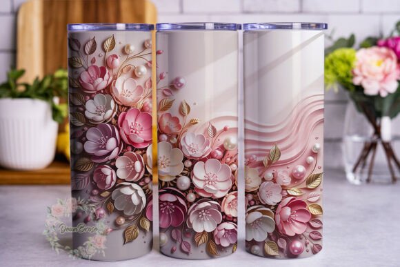 Pink Pearl Floral 20oz Tumbler Wrap Graphics