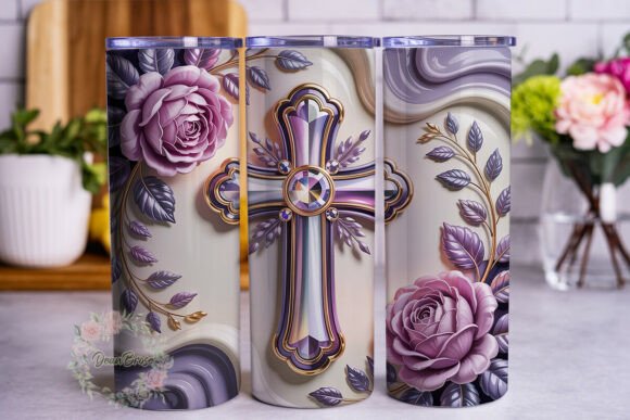 Pink Rose Cross Tumbler Wrap Graphics