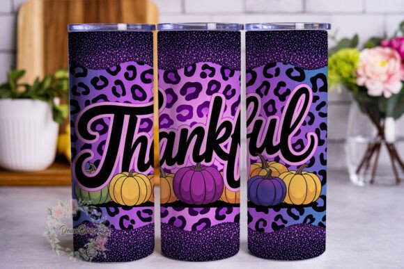 Purple Leopard Thankful 20oz Tumbler Wra Graphics