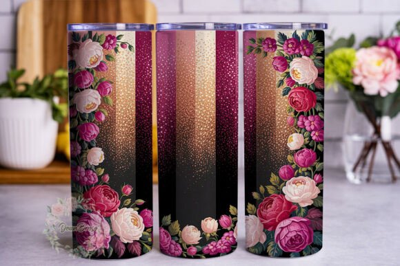 Red Black Glitter Floral 20oz Tumbler Wr Graphics