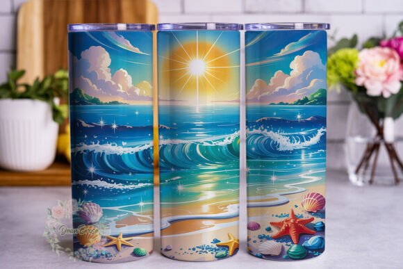 Sparkling Ocean Beach 20oz Tumbler Wrap Graphics