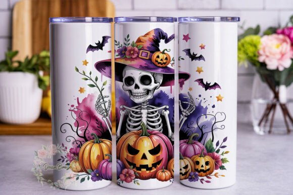 Spooky Skeleton Witch Hat 20oz Tumbler Graphics