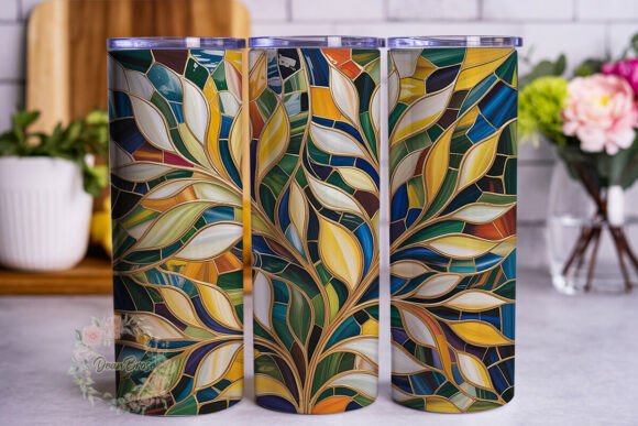 Stained Glass Floral 20oz Tumbler Wrap Graphics