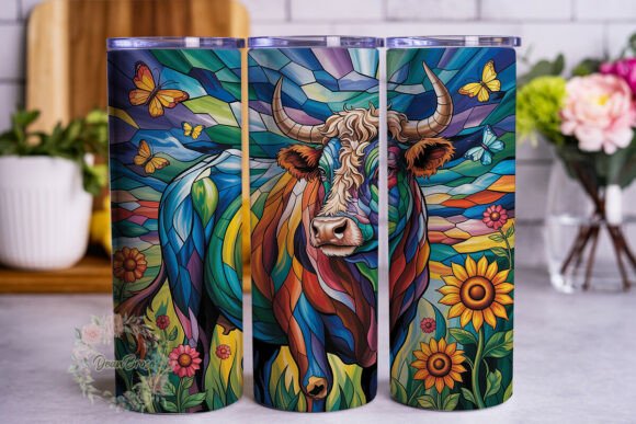 Stained Glass Highland Cow 20oz Wrap Graphics & Tumbler Wraps