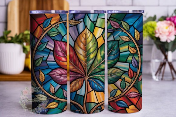 Stained Glass Leaf Graphics for Tumbler Wraps