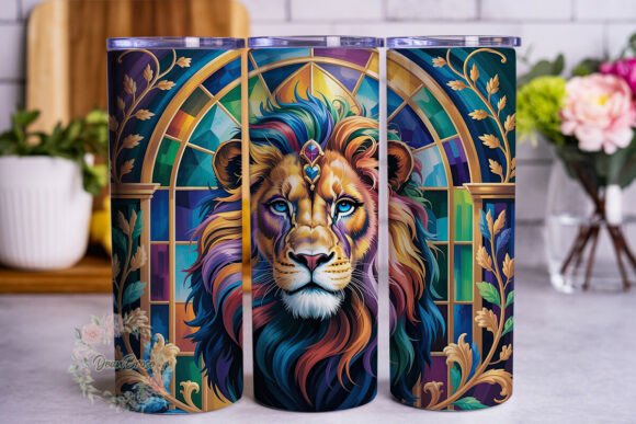 Stained Glass Lion Tumbler Wrap PNG
