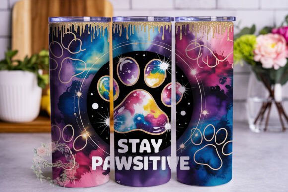 Stay Pawsitive Galaxy 20oz Wrap Graphics