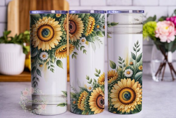 Sunflower Rustic Wood 20oz Tumbler Wrap Graphics