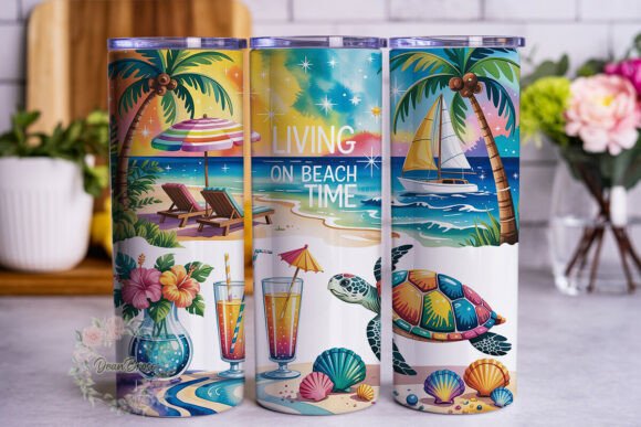 Vibrant Beach Sunset Turtle Tumbler Graphics