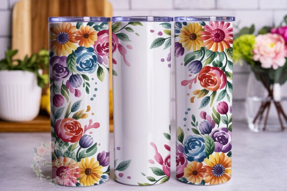 Vibrant Watercolor Flowers Tumbler Wraps Graphics