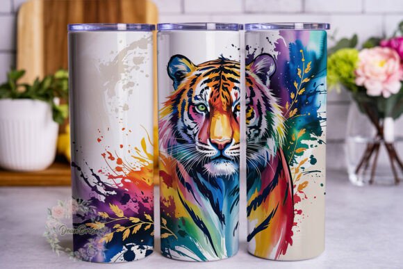 Vibrant Watercolor Tiger Graphics & Tumbler Wraps